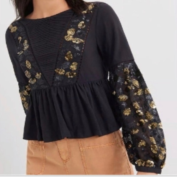 Anthropologie Neale Sequined Peplum Top Size M - Picture 2 of 10